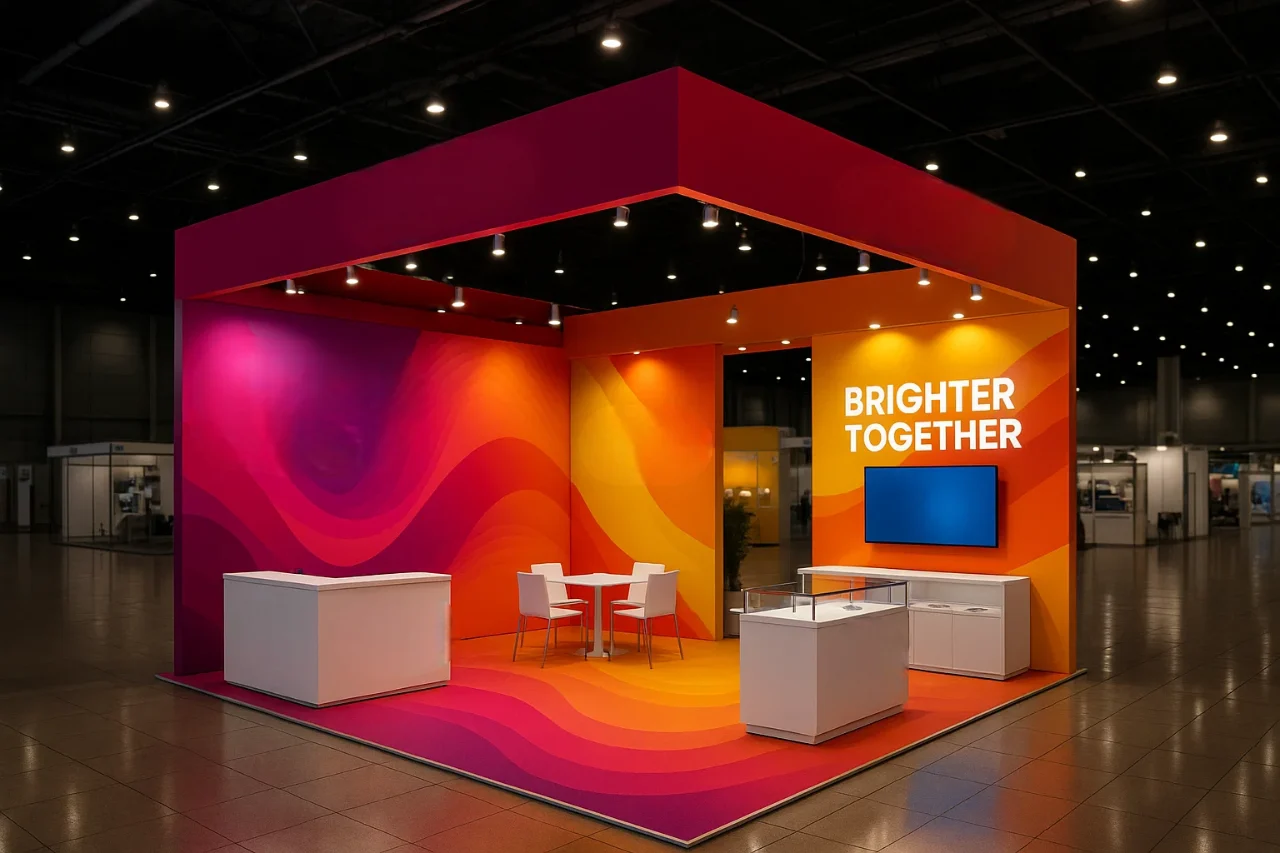 OLOR exhibition booth before and after transformation showcasing design improvements