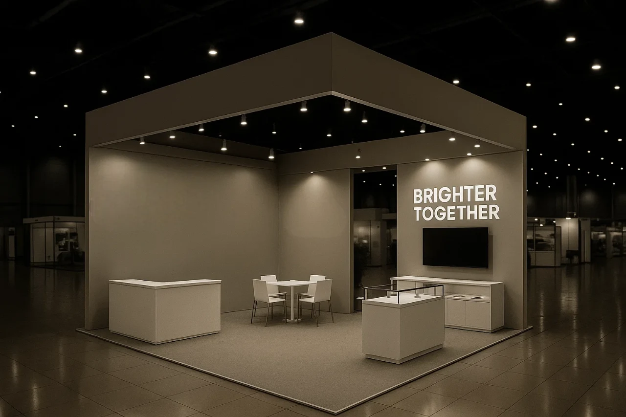 OLOR exhibition booth before and after transformation showcasing design improvements